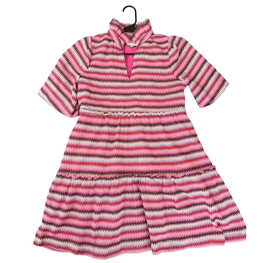 Tuckernuck Callahan Dress Pink Red Chevron Knit Tiered Mini XS